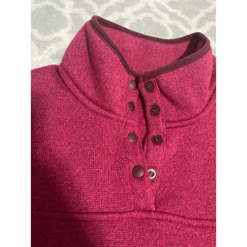 Eddie Bauer Womens Pink Heather Sweater Fleece Snap Mock Neck Pullover Large